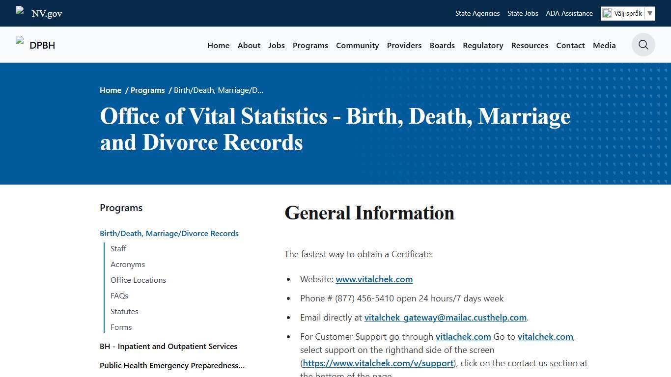 Birth/Death, Marriage/Divorce Records