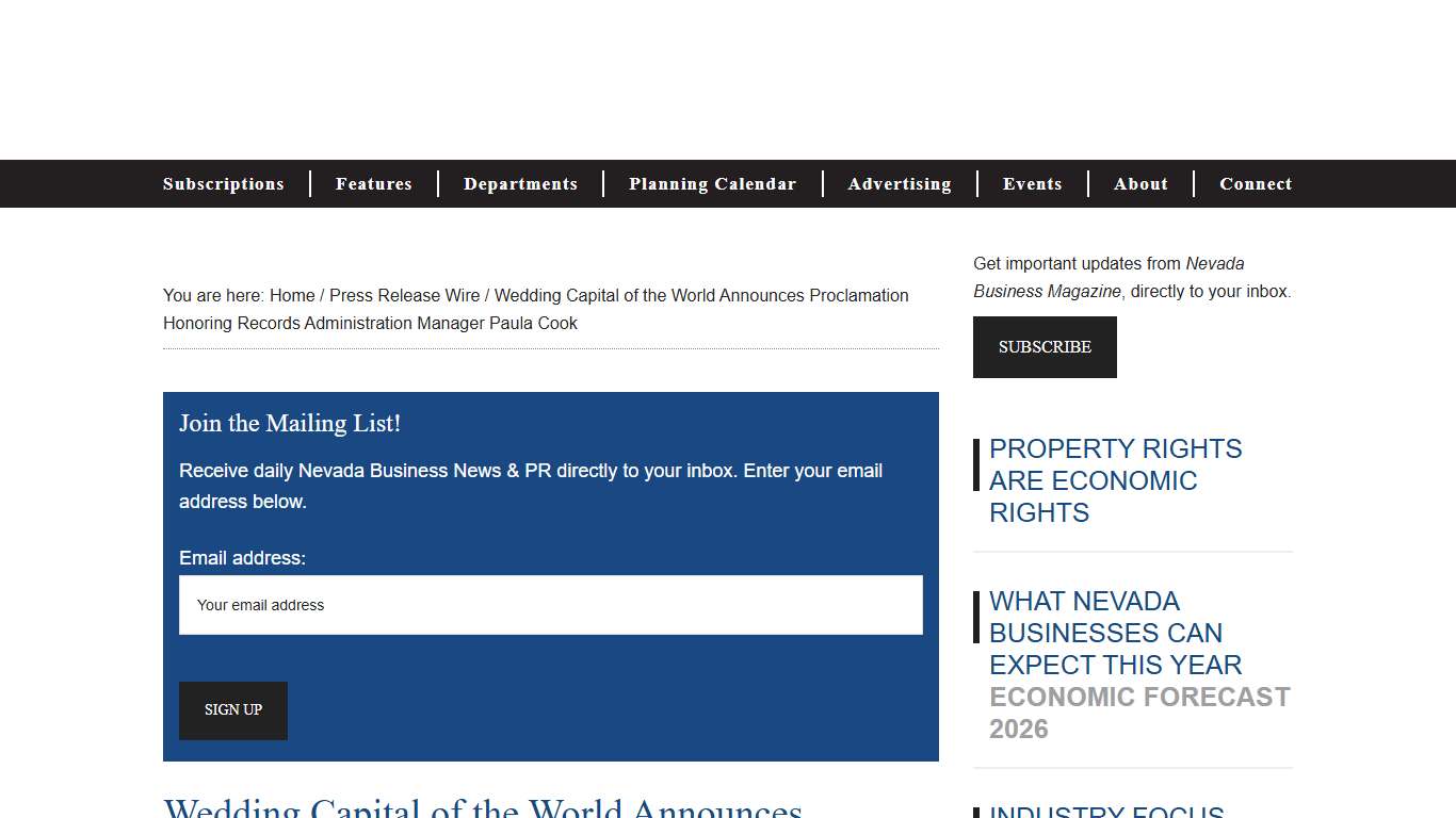 Wedding Capital of the World Announces Proclamation Honoring Records Administration Manager Paula Cook - Nevada Business Magazine